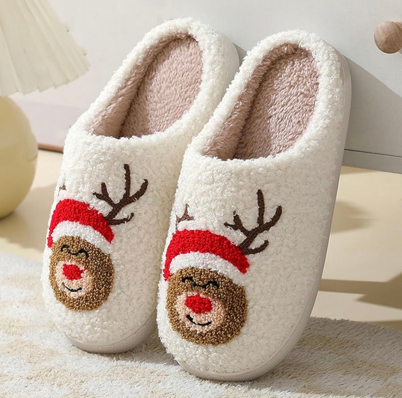 Funny Christmas Plush Slippers – Cozy Holiday Reindeer & Santa Feet