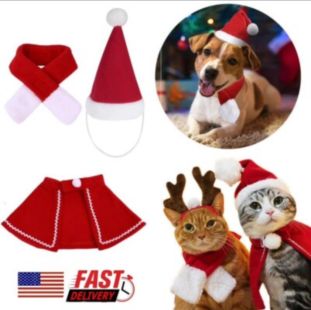Christmas Pet Scarf & Hat Set – Holiday Photo Outfit