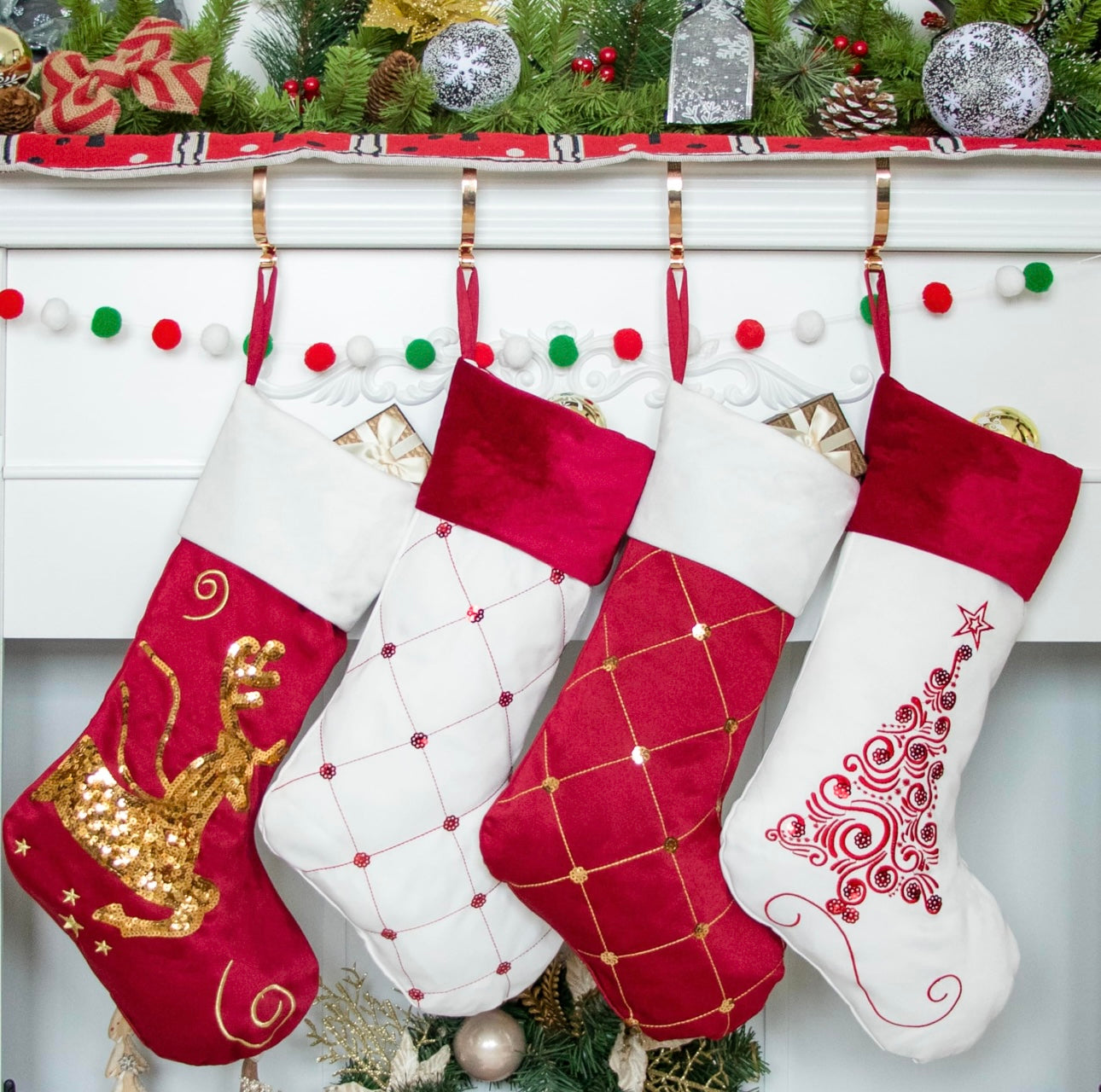 Christmas Stockings Set – 4-Pack Family Holiday Decoration
